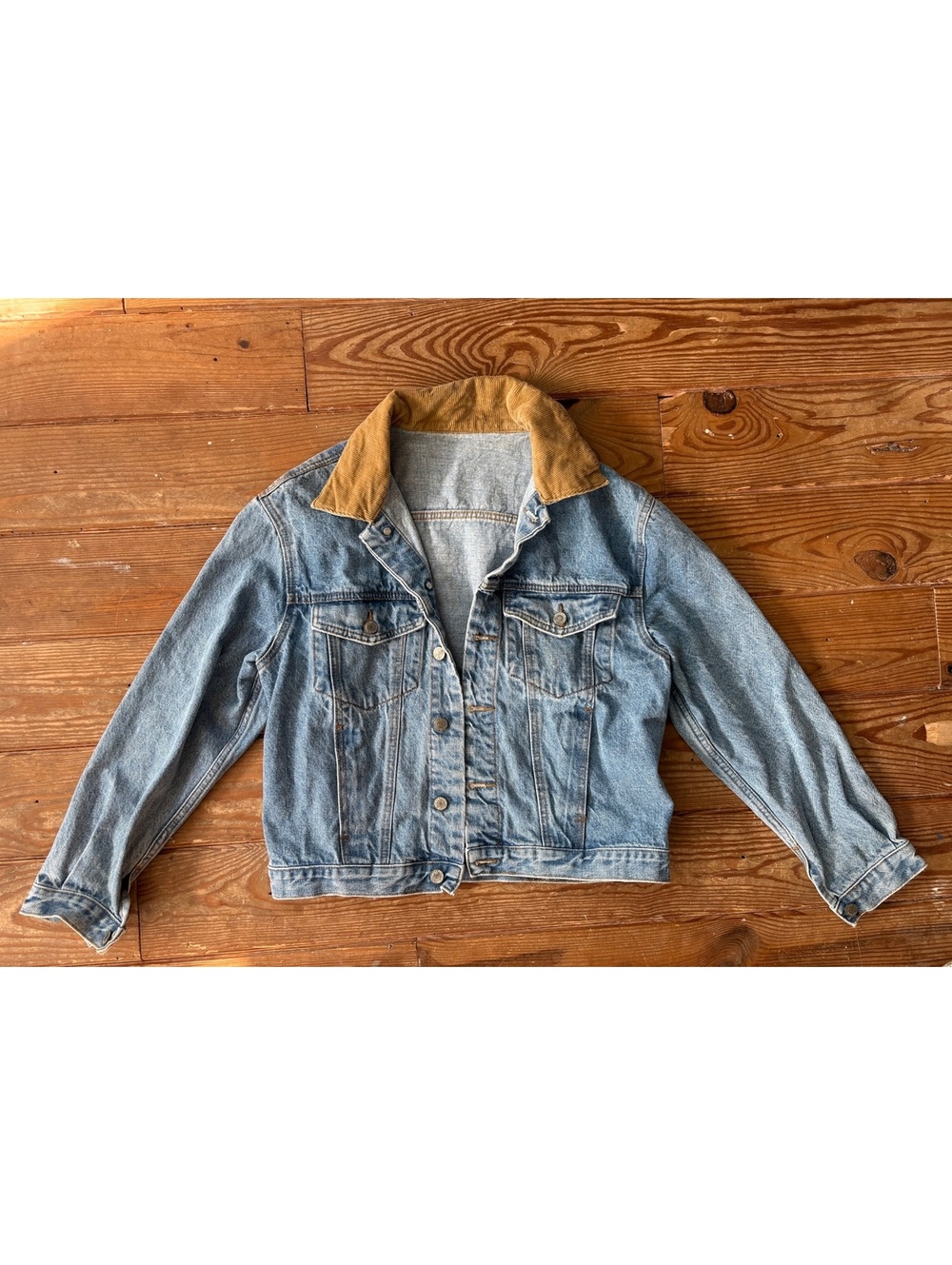 Brandy Melville John Galt Denim Jacket Brown Corduroy Collar Size S